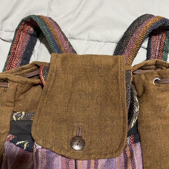 Handmade Hemp Backpack Nepal Fair Trade Hiking Boho Colorful Gorpcore School Bag main image 4